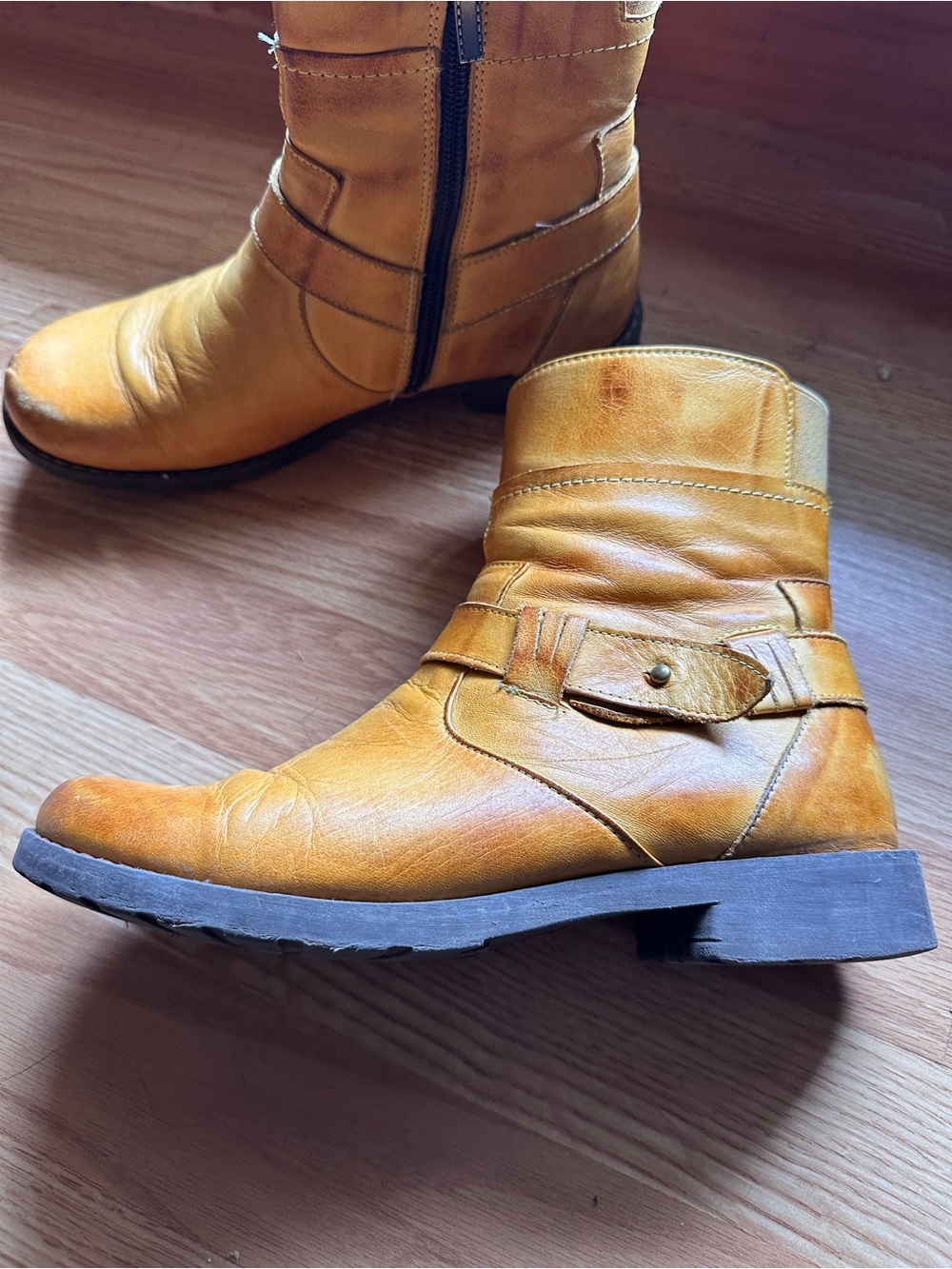 Jafa Mustard Yellow Leather Ankle Boots with Side Zip